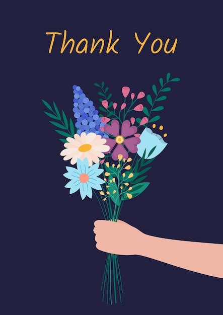 Premium Vector Thank You Greeting Card Hand Holding Bouquet Of