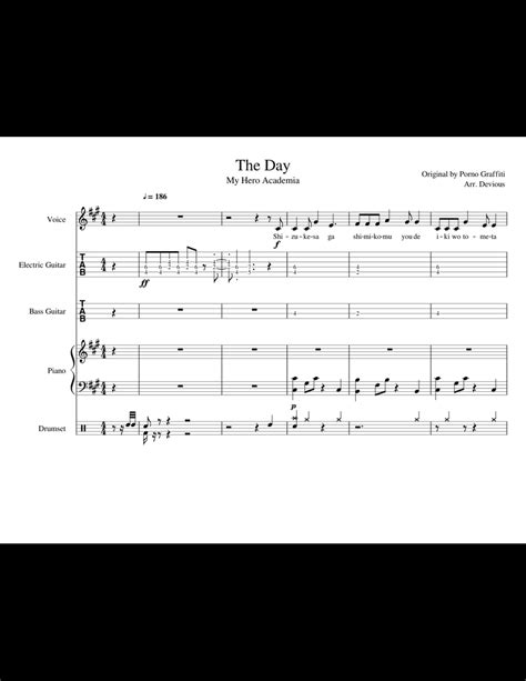 The Day My Hero Academia Sheet Music For Piano Voice Guitar Bass