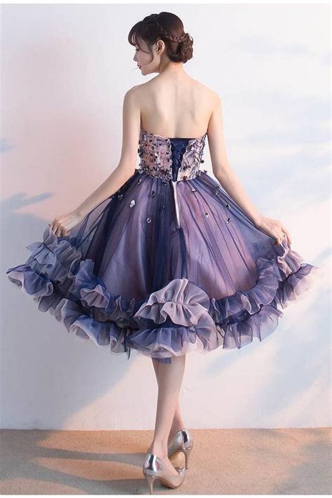 Puffy Sweetheart Tulle Homecoming Dress With Ruffles Appliqued Knee Length Prom Dress N1873