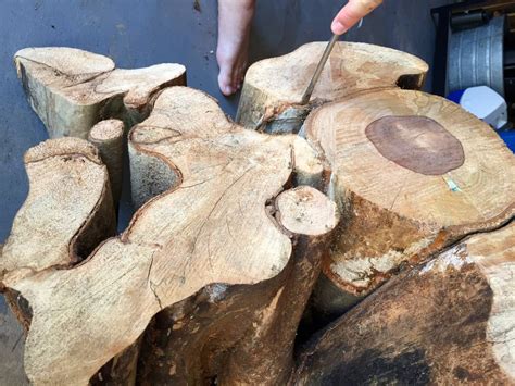 Start by prepping the tree stump. How to Make a Tree Stump Coffee Table