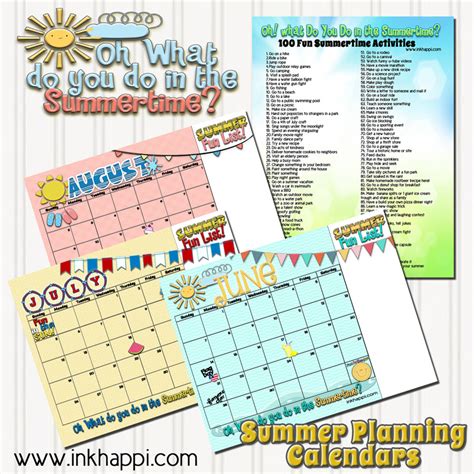 Summertime Activities And Free Planning Calendars Inkhappi