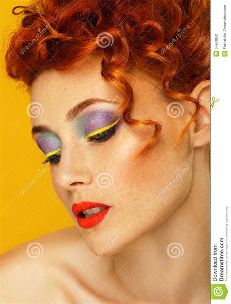 Red Haired Beautiful Girl With Bright Makeup Stock Image