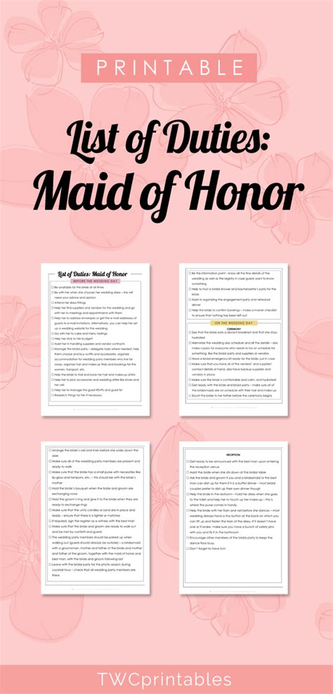 Maid Of Honor Duties With Colorful Headings Wedding Duties Etsy