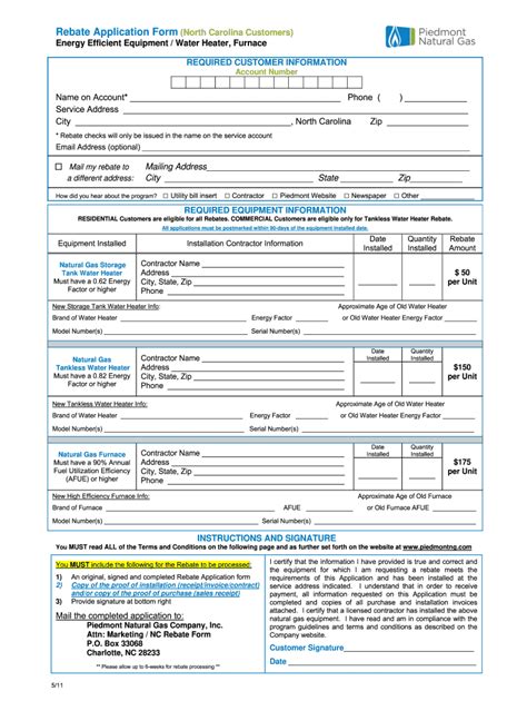 Piedmont Natural Gas Rebate Application Form