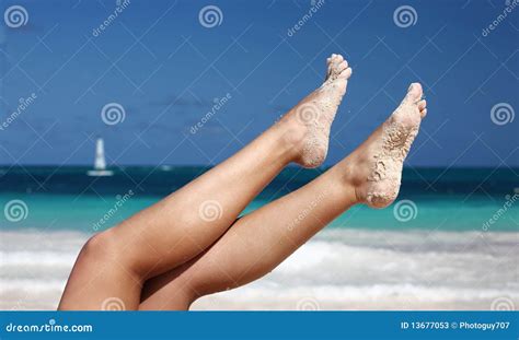 Woman S Legs On Tropical Beach Background Stock Image Image Of