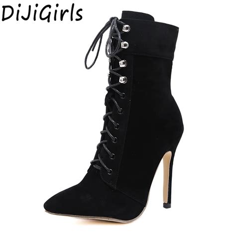 Aiykazysdl Sexy Women Ankle Boots Pointed Toe Lace Up Cross Strap