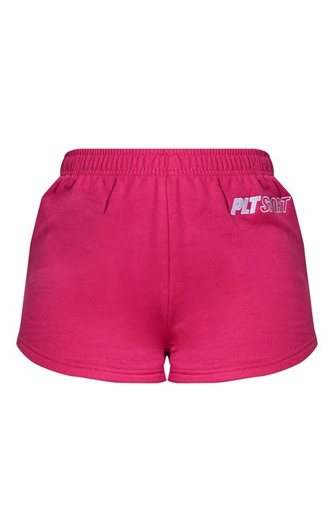 Plt Hot Pink Embroidered Sports Shorts Prettylittlething