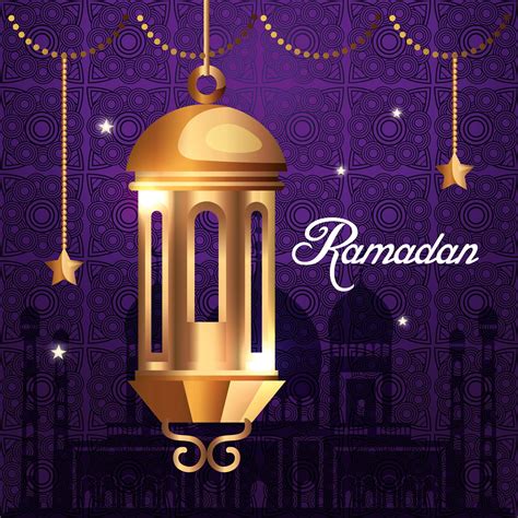Ramadan Kareem Poster With Lantern And Stars Hanging 2613313 Vector Art
