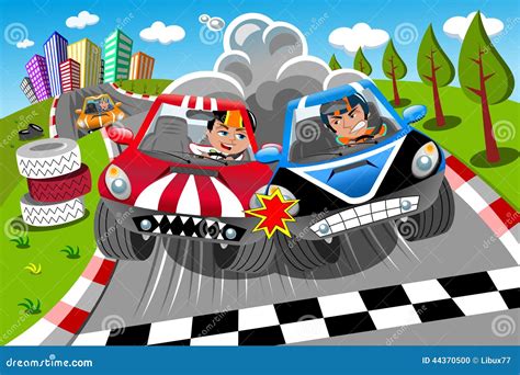 Competition Cars Race Finish Line Drivers Stock Vector Illustration