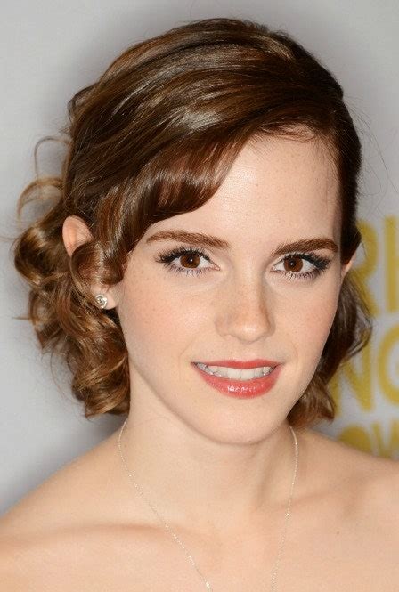 Pixie cuts looks great with brunette hair color and bangs. Witness Emma Watson Making Curled Bangs--Yes, CURLED BANGS ...