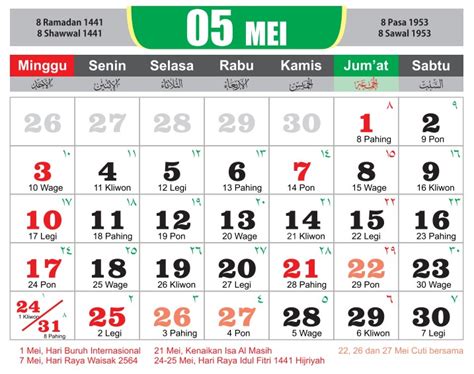 √ Download Kalender Jawa 2020 Pdf Lengkap Bulan Januari Februari