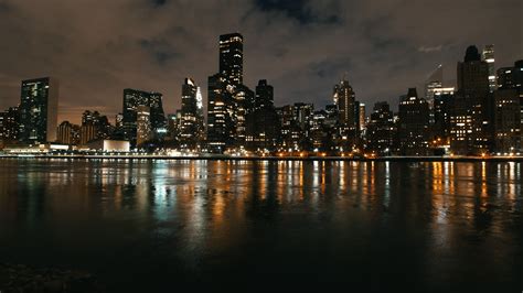 Timelapse Of Big City Night Skyline Manhattan Skyscrapers Stock
