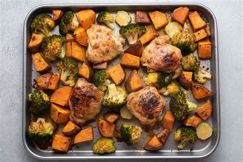 Roasted Sheet Pan Chicken Sweet Potatoes And Broccoli Recipe