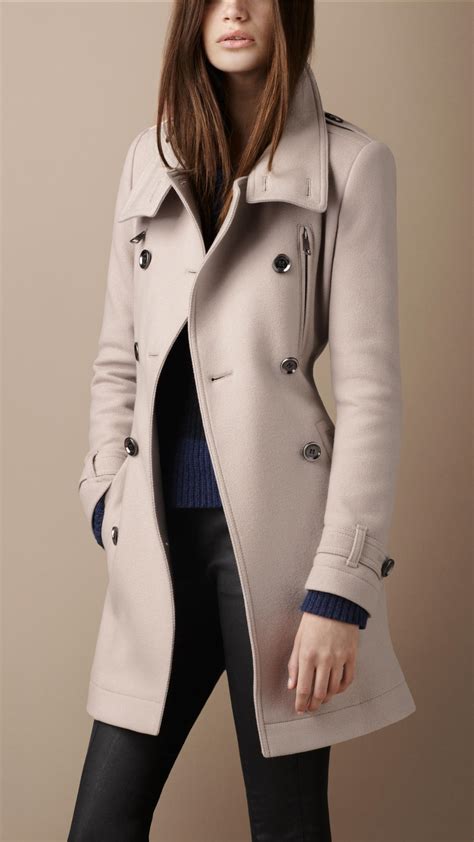 Lyst Burberry Brit Funnel Neck Wool Coat In Natural