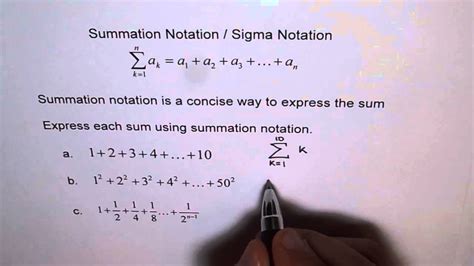 Summation Or Sigma Notation For Sum Of Series Youtube
