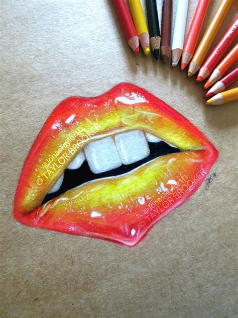 New 3 Hour Coloured Pencil Drawing Prismacolors Of Lips On Brown