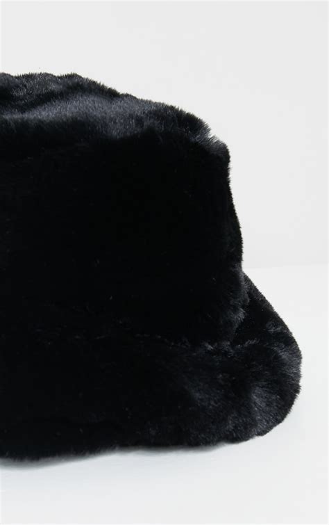 Premium Black Faux Fur Bucket Hat Prettylittlething Ca