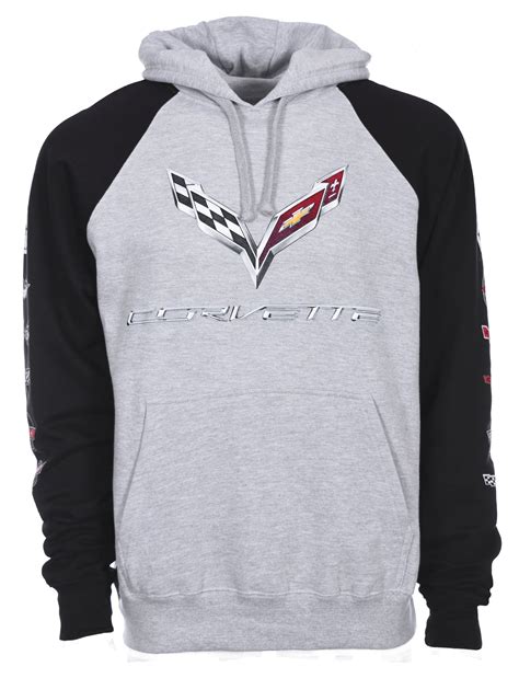 Mens Activewear Corvette C7 Logo Hooded Sweatshirt W Screen Printed
