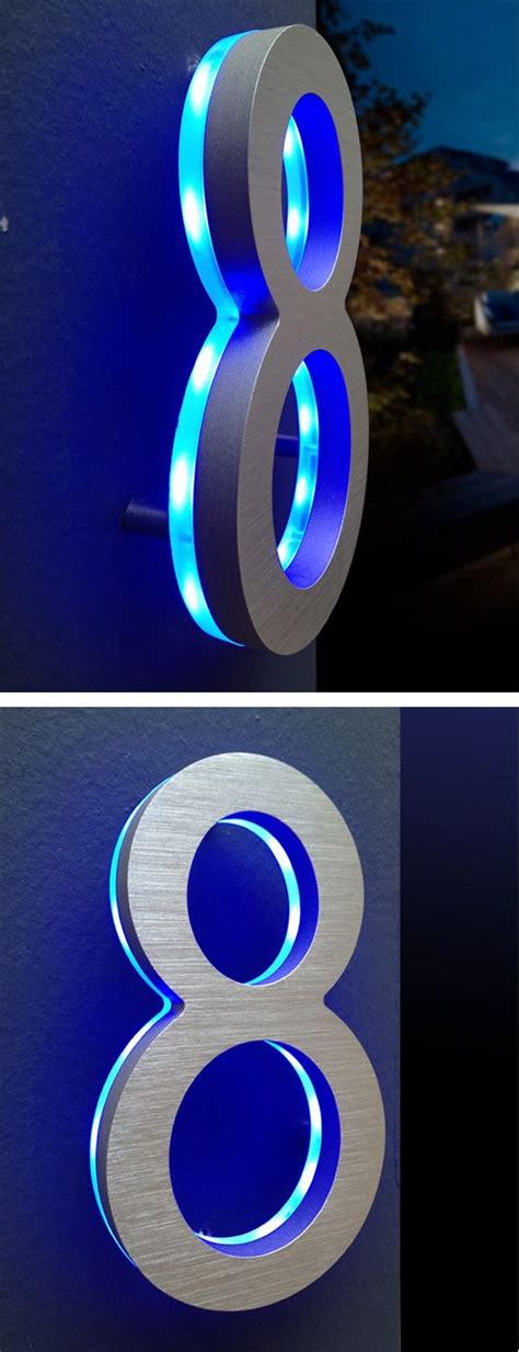 Amazon com lighted address sign house numbers placard. Luxello Modern Illuminated House Numbers Blue ...