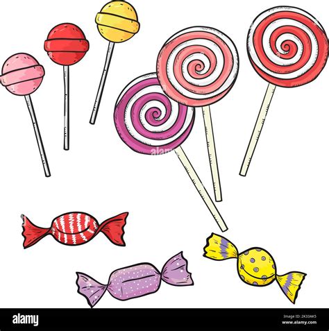 Colorful Candies And Lollipops Isolated On White Sweets Set Vector