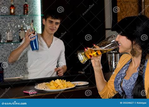 Young Woman Chatting To The Barman Stock Image Image Of Liquor Drinking 35534627