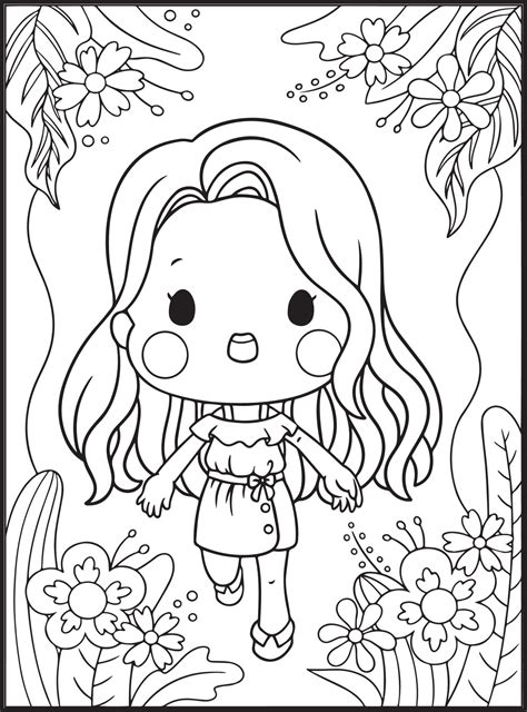 Cute Girls Coloring Pages For Kids 17043488 Vector Art At Vecteezy