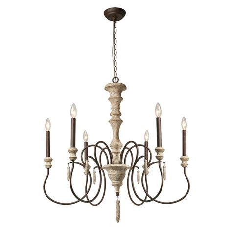 Lnc 6 Light Shabby Chic French Country Wooden Chandelier Lighting