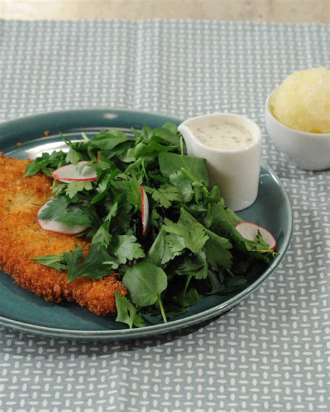 Panko Crusted Chicken With Watercress Salad And Buttermilk Dressing