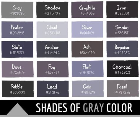 Shades Of Gray Color With Names Hex RGB CMYK Codes Color Meanings Grey Color Names