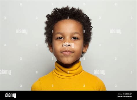 Little Black Kid Face Cute Child Boy Smiling On White Background Stock