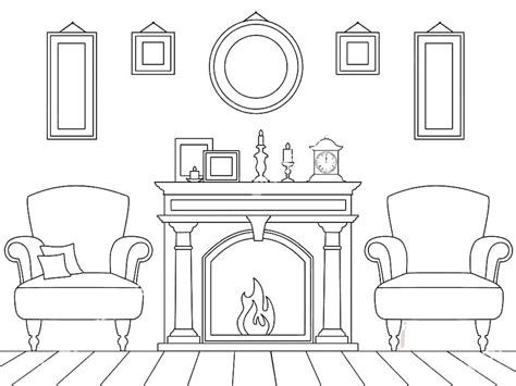 Coloring Pages Home With Fireplace Coloring Pages