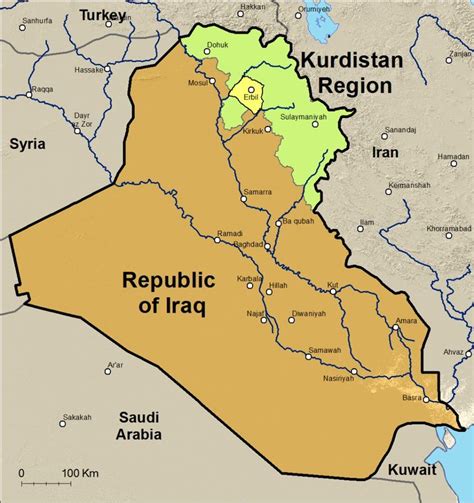 Republic Of Iraq With Kurdistan Region Of Iraq Green And The Erbil