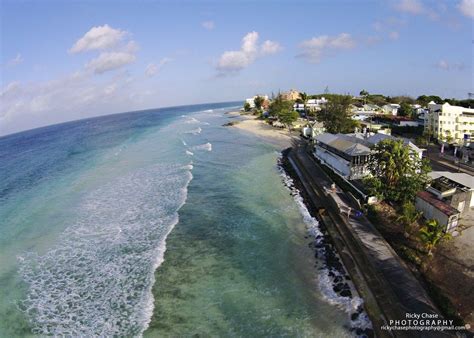magnificent view of the barbados south coast shoreline and boardwalk aerial photography