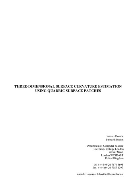 Pdf Three Dimensional Surface Curvature Estimation Using Quadric