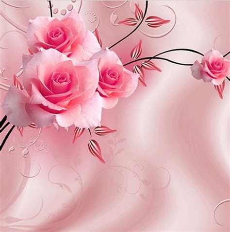 3d Pink Roses Floral Theme Custom Photo Wallpaper Mural For Walls