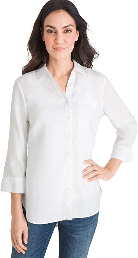 Chicos Womens No Iron Linen Shirt Optic White 4 S 0 At Amazon