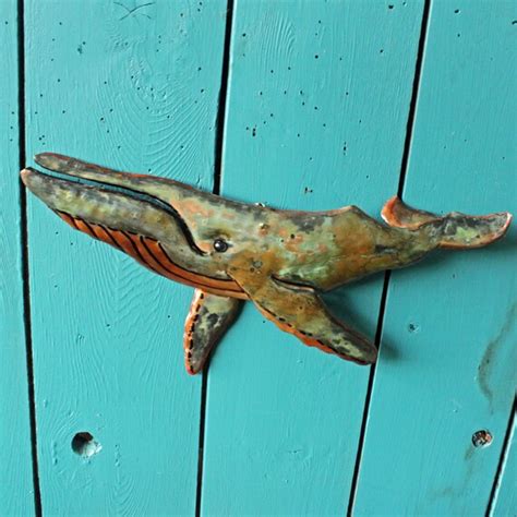 Humpback Whale Copper Metal Marine Mammal Sculpture Wall