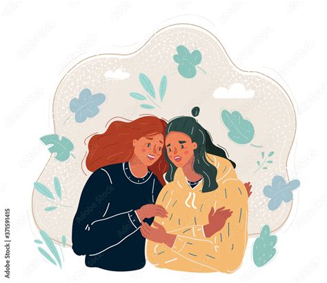 Vector Illustration Of Two Friends Women Hugging Each Other