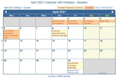 Print Friendly April 2021 Sweden Calendar For Printing
