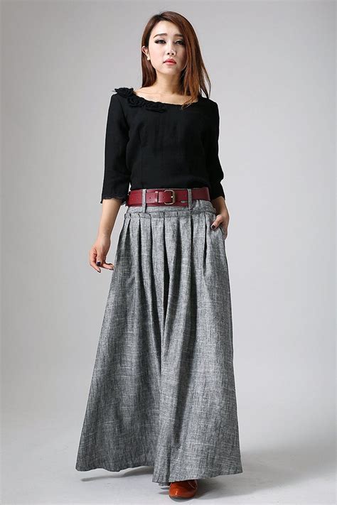 Maxi Skirt Women Skirt Linen Skirt Pleated Maxi Skirt Long Linen