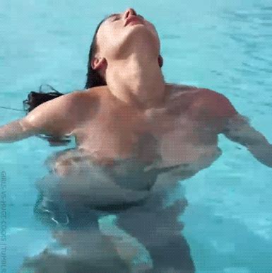 Brunette Babe Reveal Bald Normal Boobs In The Pool Sexual Gif