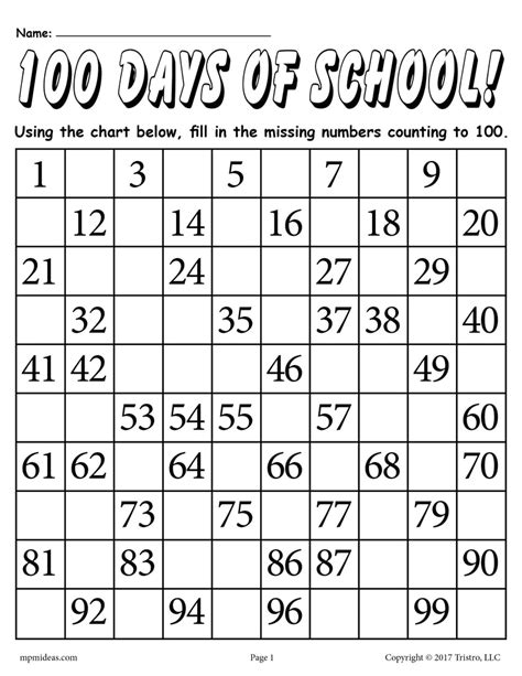 100 Days Of School Printable Counting To 100 Worksheet Supplyme