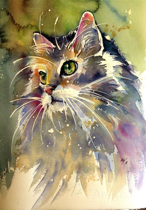 Cute Cat Perfect T Idea Cat Art Print Watercolor Cat Animal
