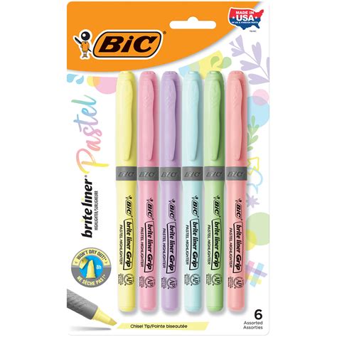 Bic Brite Liner Grip Pastel Highlighters Assorted Pastel Colours