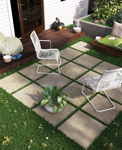 Outdoor Patio Sitting Area With Porcelain Patio Stones That Look Like