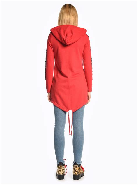 Longline Zip Up Hoodie With Decorative Tape Gate