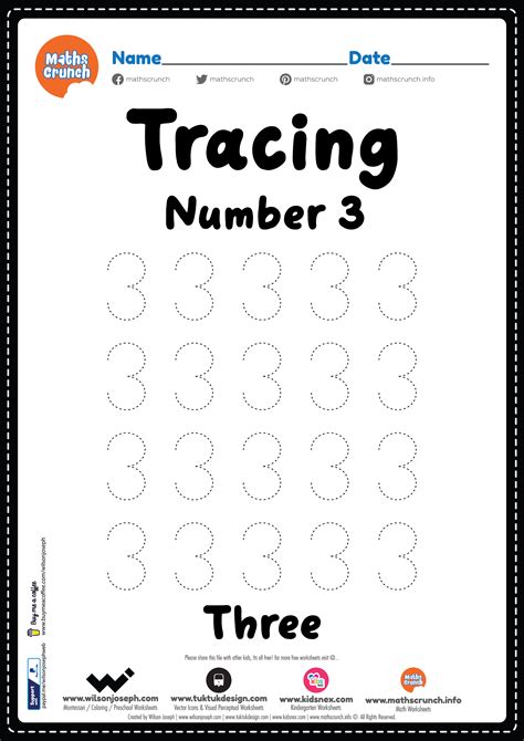 Number Three Tracing Free Printable Worksheets A7c