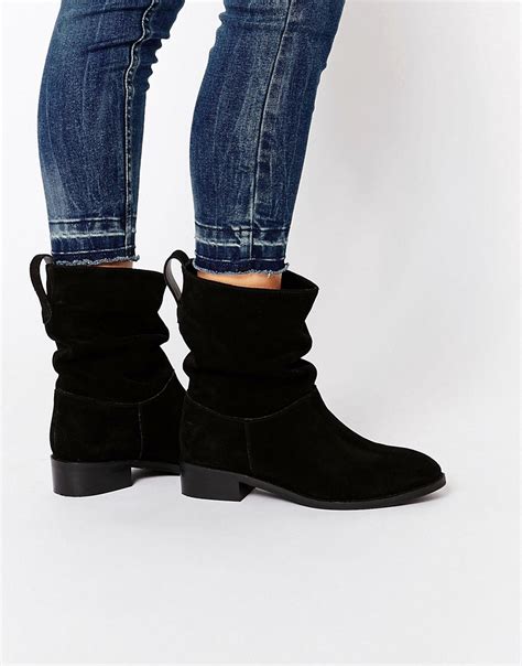asos anika wide fit suede pull on ankle boots in black lyst