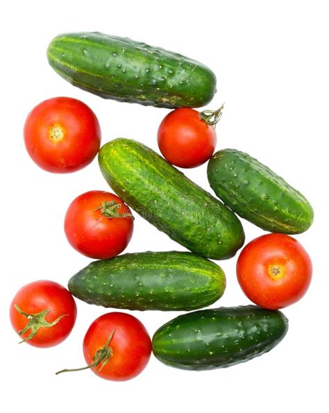 Cucumbers And Tomatoes Isolated Stock Photo Image Of Drops Spices