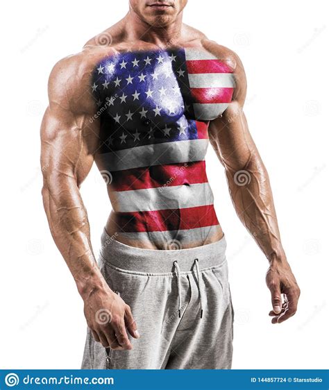 Shirtless Muscular Man With Usa Flag Painted On Naked Chest Stock Photo Image Of Country